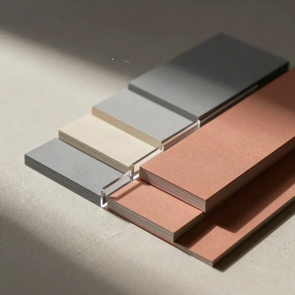 Paper story blocks and a clear acetate divider in a diagonal macro still life