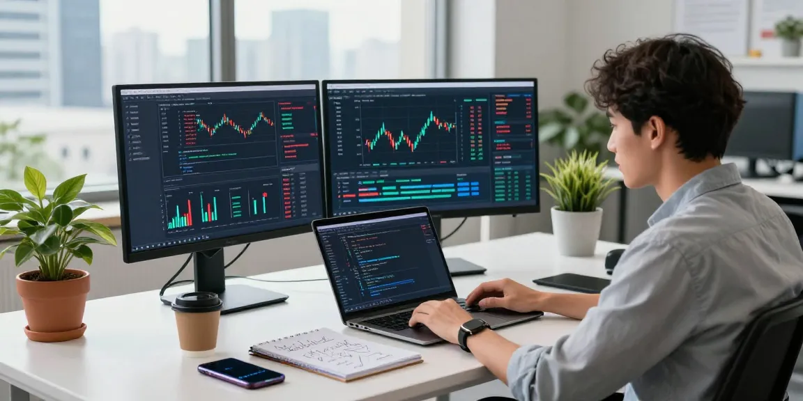 Developer integrating global commodity index API data in a modern workspace, showcasing live financial market visuals.